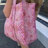 Blockprint tas - bloemen - roze rood