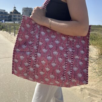 Blockprint tas - oud roze