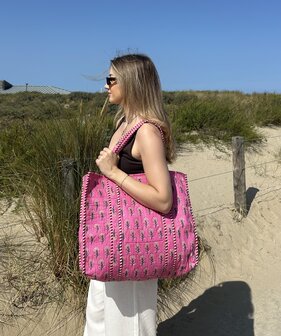 Blockprint tas - roze