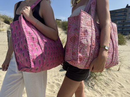 Blockprint tas - roze