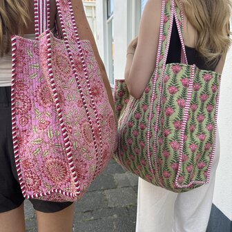 Blockprint tas - groen/roze