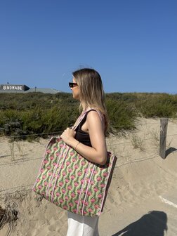 Blockprint tas - groen/roze