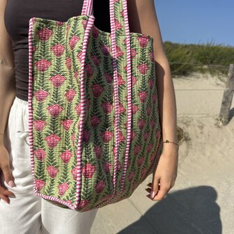 Blockprint tas - groen/roze