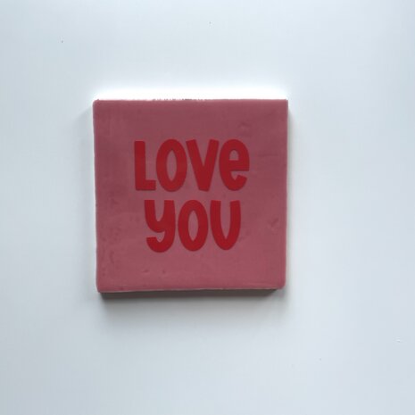Tegeltje Love You - roze & rood