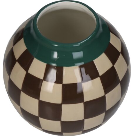 Vaas met ruiten - Groen met beige en bruin - 16 cm