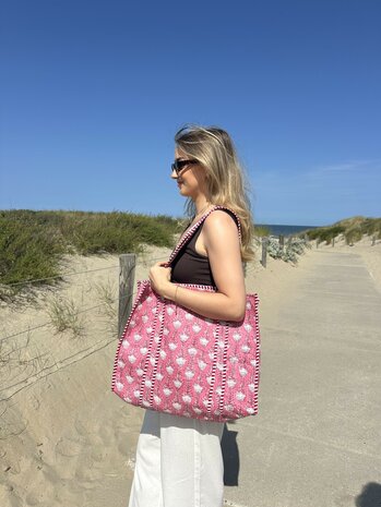 Blockprint tas - oud roze