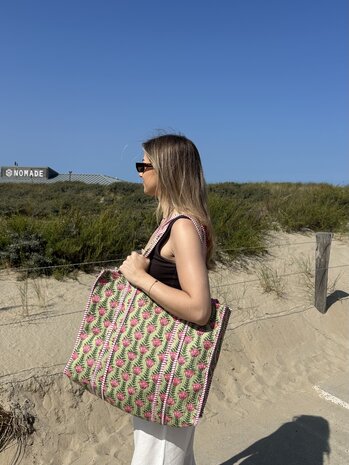 Blockprint tas - groen/roze