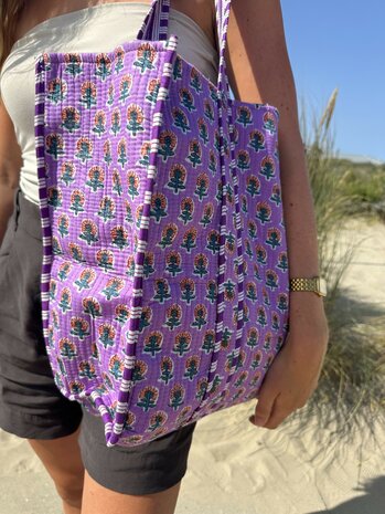 Blockprint tas - paars 