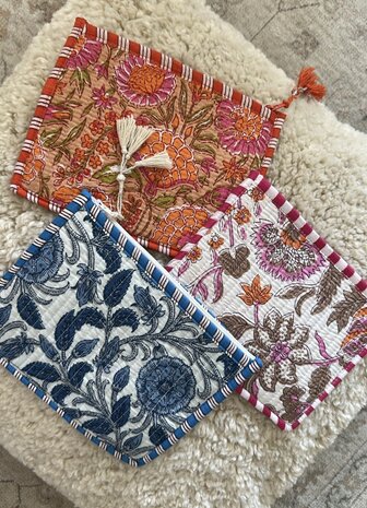 Block print etui - wit/roze