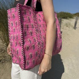 Blockprint tas - roze