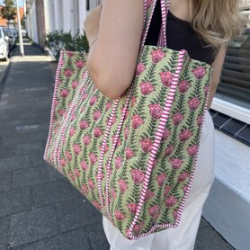 Blockprint tas - groen/roze